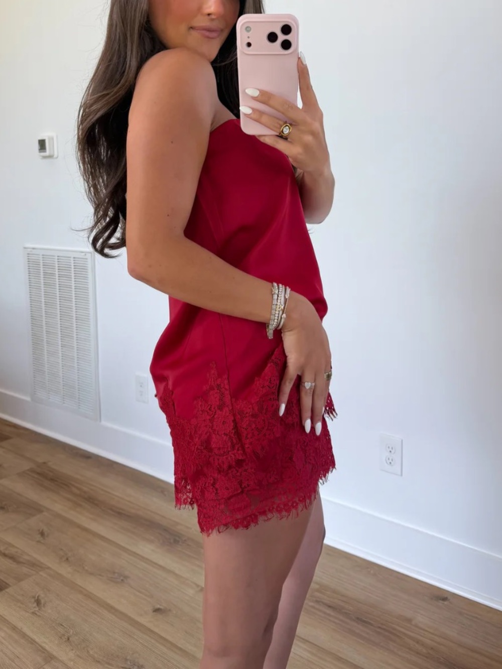 TCEC Red Lace Trim Satin Shorts - Picture 8 of 10